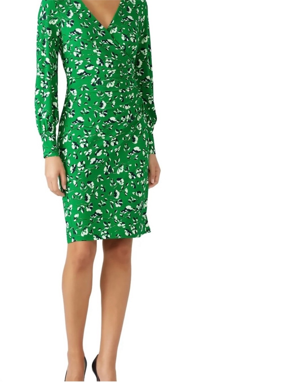 Others Follow Green Floral Wrap-Front Dress